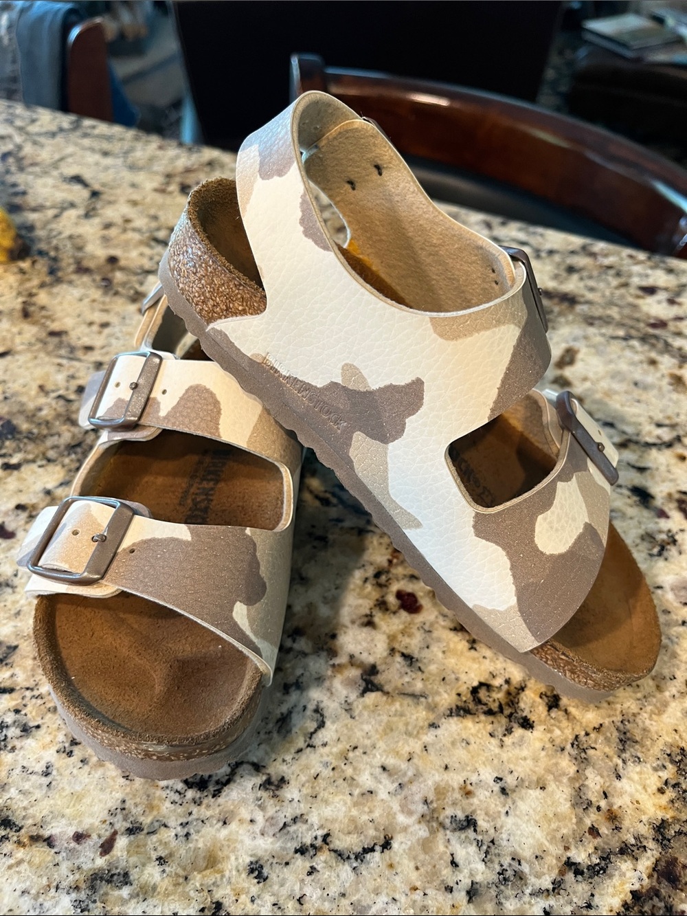 Birkenstock Kids Camo Double Buckle Sandal in Beige and cream